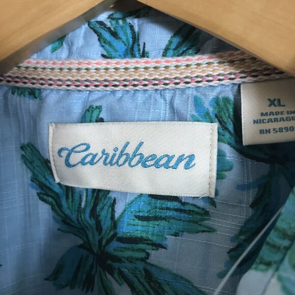 CARIBBEAN Shirt Mens Sz XL Short Sleeve Camp Hawaiian Palm Tree Blue Cotton $69 - Picture 3 of 5